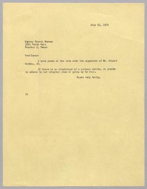 [Letter from I. H. Kempner to Harvey Travel Bureau, July 25, 1952]
