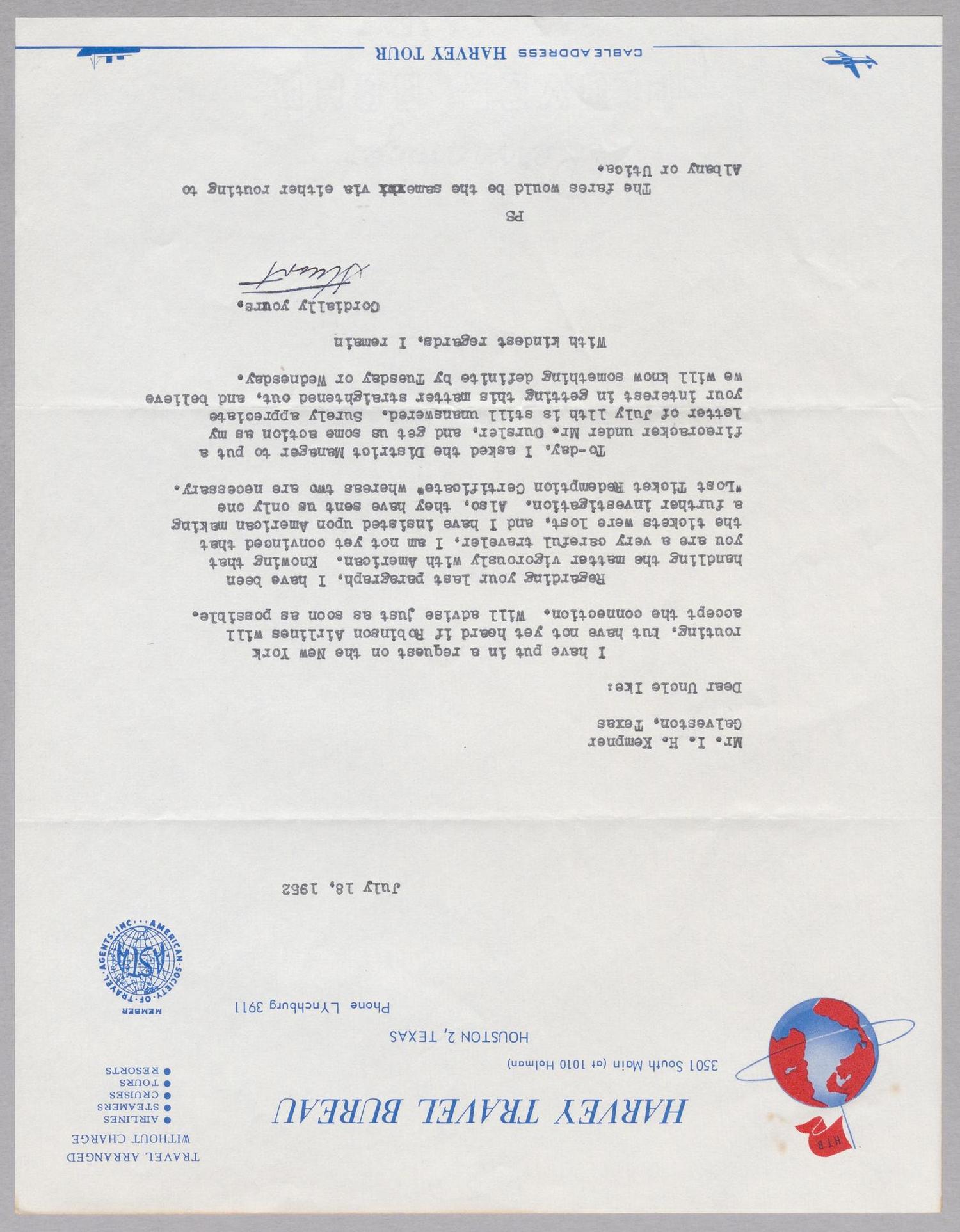 [Letter from Stuart Godwin to I. H. Kempner, July 18, 1952]
                                                
                                                    [Sequence #]: 1 of 2
                                                