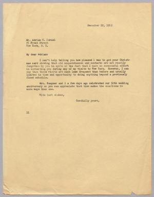 [Letter from Adrian C. Israel, December 22, 1952]