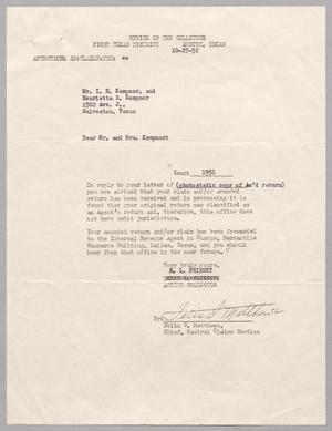 [Letter from R. L. Phinney to I. H. Kempner, October 27, 1952]