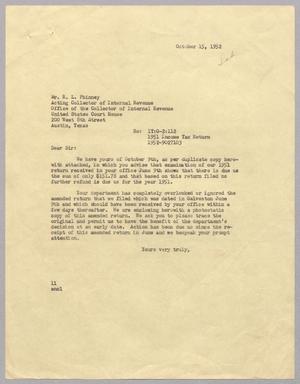 [Letter from I. H. Kempner to R. L. Phinney, October 15, 1952]
