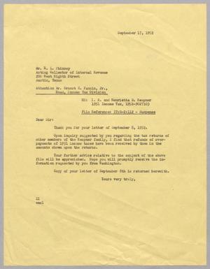 [Letter from I. H. Kempner to Ernest E. Fannin, Jr., September 17, 1952]