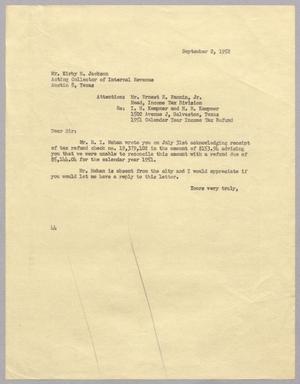 [Letter from I. H. Kempner to Kirby H. Jackson, September 2, 1952]