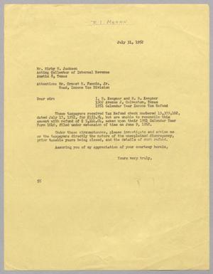 [Letter from Ray I. Mehan to Kirby H. Jackson and Ernest E. Fannin, Jr., July 31, 1952]