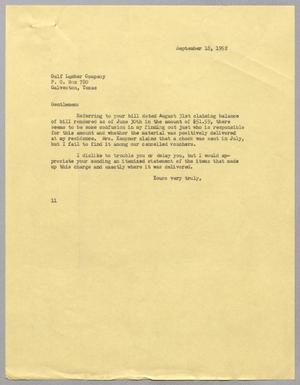 [Letter from I. H. Kempner to Gulf Lumber Company, September 18, 1952]