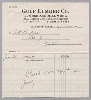 [Gulf Lumber Company Order: August 31, 1952]