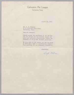 [Letter from the Galveston Art League to I. H. Kempner, August 22, 1952]