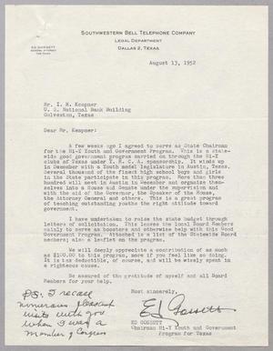 [Letter from Ed Gossett to I. H. Kempner, August 13, 1952]