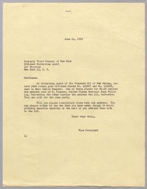 [Letter from I. H. Kempner to Guaranty Trust Company of New York, June 14, 1952]