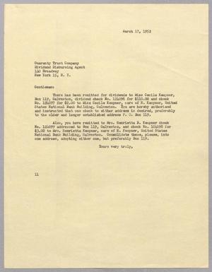 [Letter from I. H. Kempner to Guaranty Trust Company of New York, March 17, 1952]