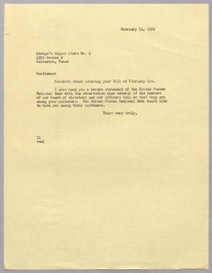 [Letter from I. H. Kempner to George's Liquor Store No. 2, February 11, 1952]