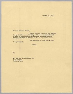 [Letter from I. H. Kempner to Mary and Stuart Godwin, January 15, 1952]