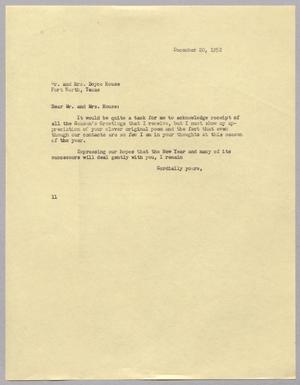 [Letter from I. H. Kempner to Mr. and Mrs. Boyce House, December 20, 1952]