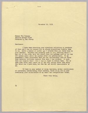 Primary view of object titled '[Letter from I. H. Kempner to Haband Tie Company, November 19, 1952]'.