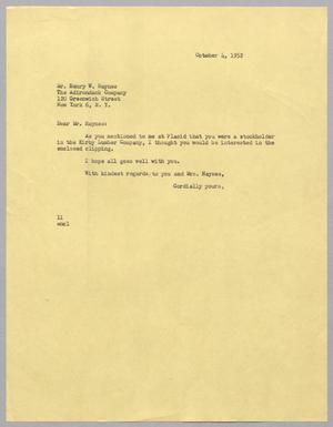 [Letter from I. H. Kempner to Henry W. Haynes, October 4, 1952]