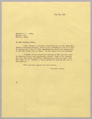 [Letter from I. H. Kempner to W. P. Hobby, July 28, 1952]