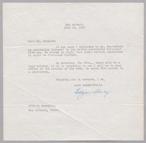 [Letter from Edgar Harz to I. H. Kempner, July 16, 1952]