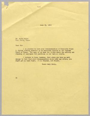 [Letter from I. H. Kempner to Boyce House, July 15, 1952]