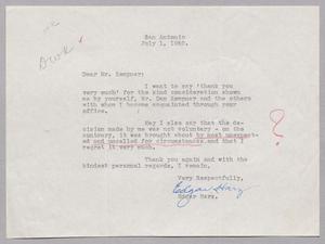 [Letter from Edgar Harz to I. H. Kempner, July 1, 1952]