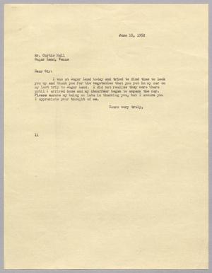 [Letter from I. H. Kempner to Curtis Hall, June 18, 1952]