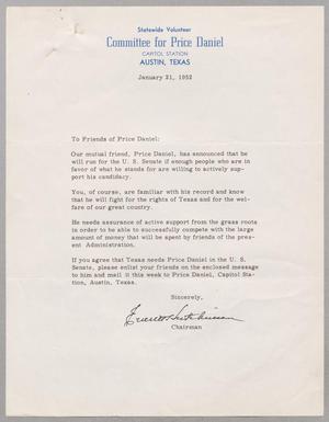 [Letter from the Committee for Price Daniel, January 21, 1952]