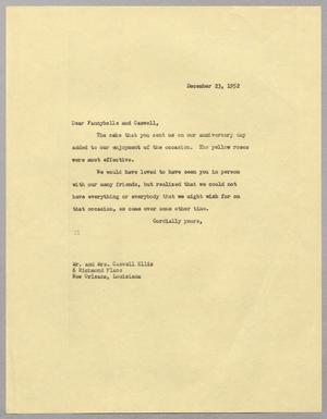 Primary view of object titled '[Letter from I. H. Kempner to Fannybelle and Caswell Ellis, December 23, 1952]'.