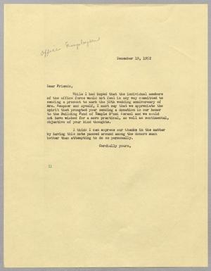 [Letter from I. H. Kempner, December 19, 1952]