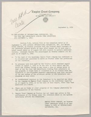 [Letter from Empire Trust Company, September 4, 1952]