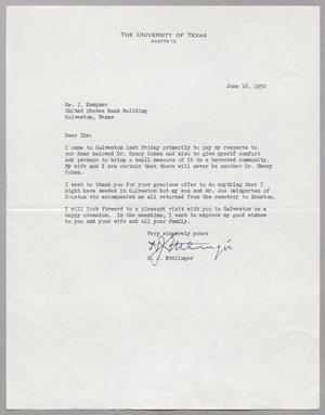 [Letter from H. J. Ettlinger to I. H. Kempner, June 16, 1952]