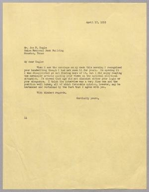 [Letter from I. H. Kempner to Joe H. Eagle, April 17, 1952]