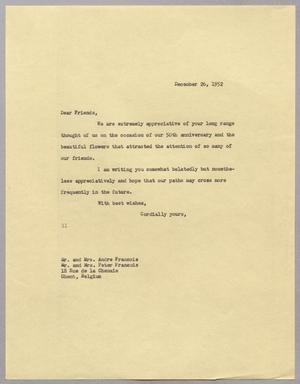 [Letter from I. H. Kempner to Mr. and Mrs. Andre Francois and Mr. and Mrs. Peter Francois, December 26, 1952]