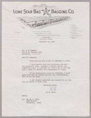 [Letter from M. M. Feld to I. H. Kempner, September 12, 1952]