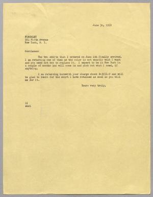 [Letter from I. H. Kempner to Finchley, June 30, 1952]