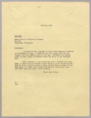 [Letter from I. H. Kempner to Myron Foster's Hesperian Orchards, June 16, 1952]