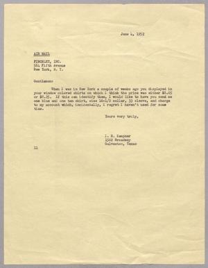 [Letter from I. H. Kempner to Finchley, June 4, 1952]