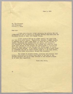 [Letter from I. H. Kempner to Tom Friedman, June 3, 1952]