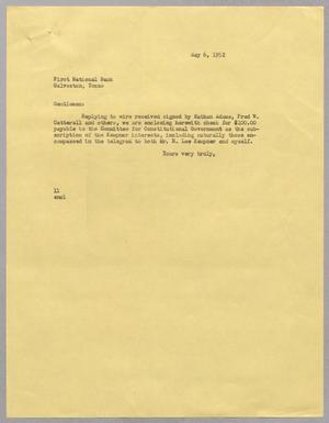 [Letter from I. H. Kempner to First National Bank, May 6, 1952]