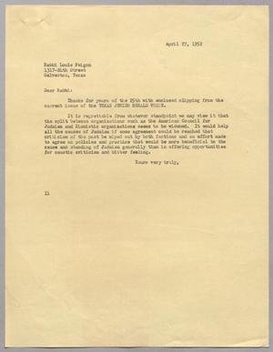 [Letter from I. H. Kempner to Louis Feigon, April 27, 1952]