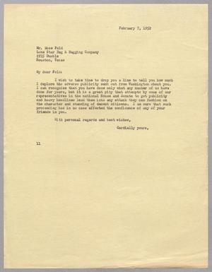 [Letter from I. H. Kempner to Mose Feld, February 7, 1952]