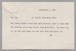 [Letter from Ursula McCarthy to I. H. Kempner, September 3, 1952]