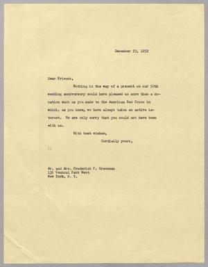 [Letter from I. H. Kempner to Mr. and Mrs. Frederick F. Greenman, December 23, 1952]