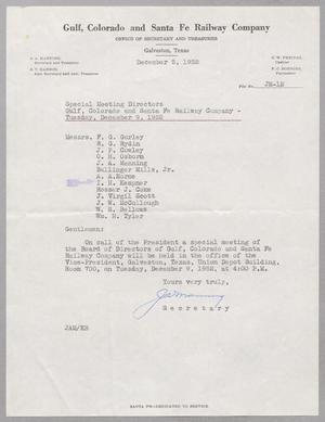 [Letter from Gulf, Colorado and Santa Fe Railway Company, December 5, 1952]
