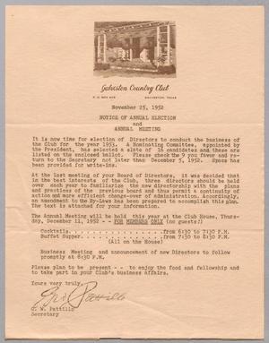 [Letter from Galveston Country Club, November 25, 1952]