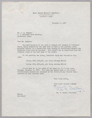 [Letter from Gulf Coast Royalty Company to I. H. Kempner, November 1, 1952]