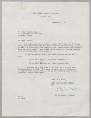 [Letter from Gulf Coast Royalty Company to Henrietta Leonora Kempner, November 1, 1952]