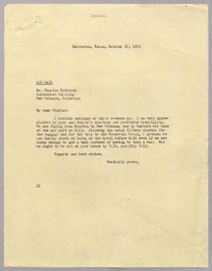 Primary view of object titled '[Letter from I. H. Kempner to Charles Godchaux, October 27, 1952]'.