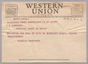 [Telegram from Charles Godchaux to I. H. Kempner, October 27, 1952]