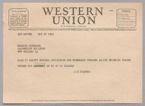 Primary view of object titled '[Telegram from I. H. Kempner to Charles Godchaux, October 27, 1952]'.