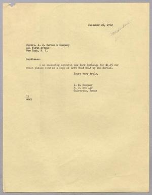 [Letter from I. H. Kempner to A. S. Barnes & Company, December 26, 1952]