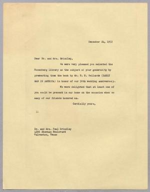 [Letter from I. H. Kempner to Dr. and Mrs. Paul Brindley, December 24, 1952]